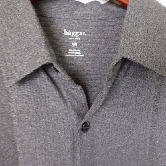 HAGGAR BRAND MENS GRAY STRIPED TEXTURED PATTERN SHIRT (PRE-OWNED) LARGE - Picture 5 of 7